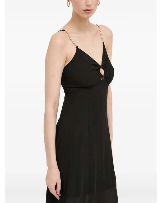 Morgan Black Robe Mi-Longue Fendue À Bretelles En Chaîne