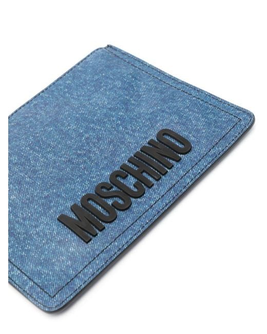 Moschino Blue Logo-lettering Denim Clutch Bag for men