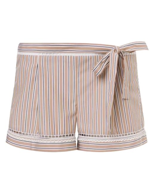 Alberta Ferretti Pink Bow-Embellished Striped Mini Shorts