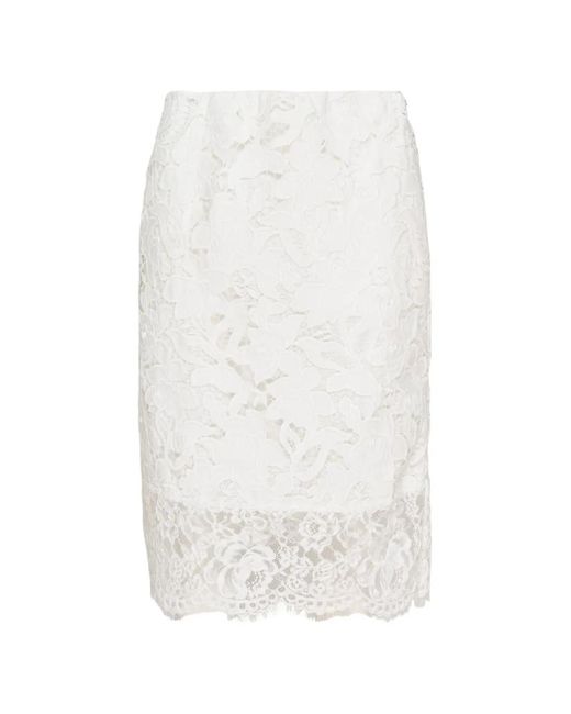 N°21 White Floral-Lace Pencil Midi Skirt