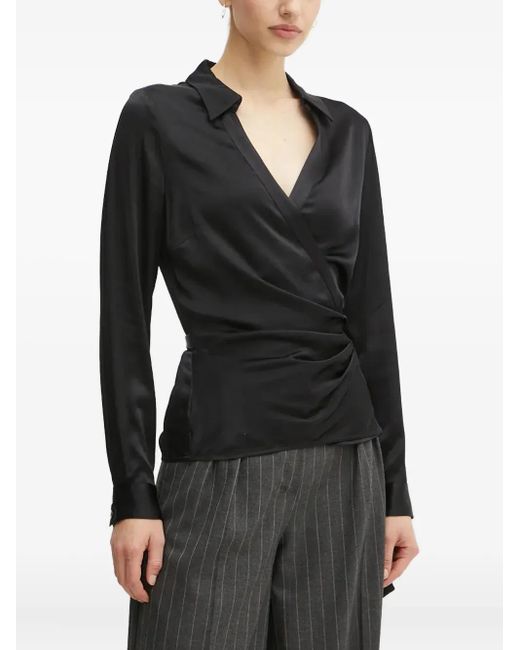 Guess Black Satin Wrap Blouse