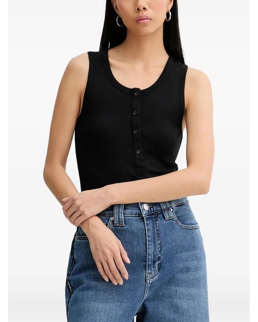 Munthe Black Boma Ribbed-Knit Henley Tank Top