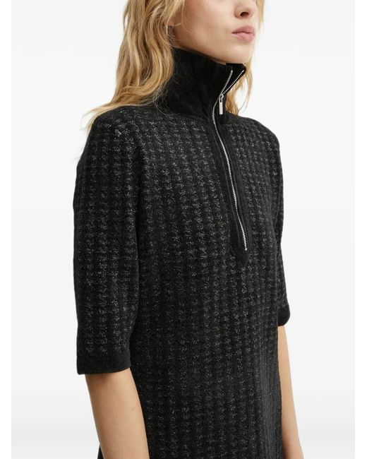 Morgan Black Rmars Quarter-Zip Glitter-Knit Mini Dress