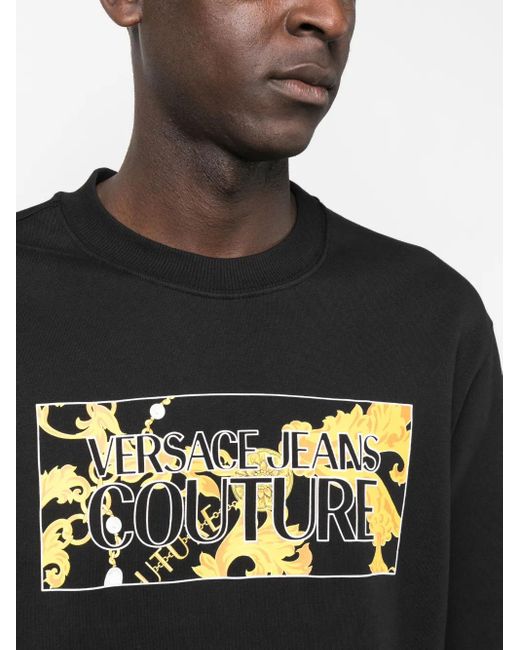 Versace Jeans Couture Black Logo-Print Cotton Sweatshirt for men