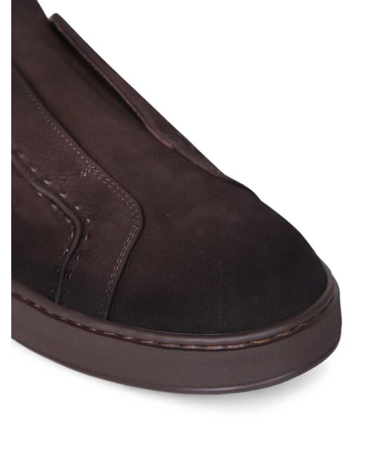 Santoni Brown Slip-On Leather Sneakers for men
