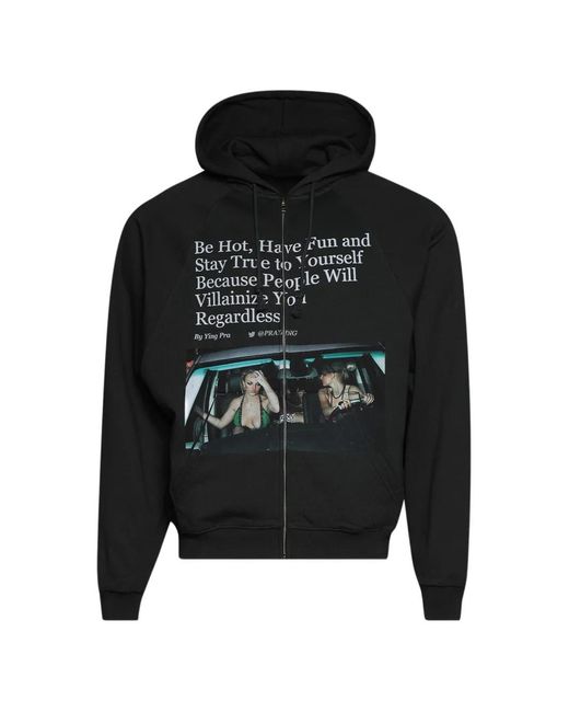 PRAYING Black Graphic-Print Zip-Up Hoodie for men
