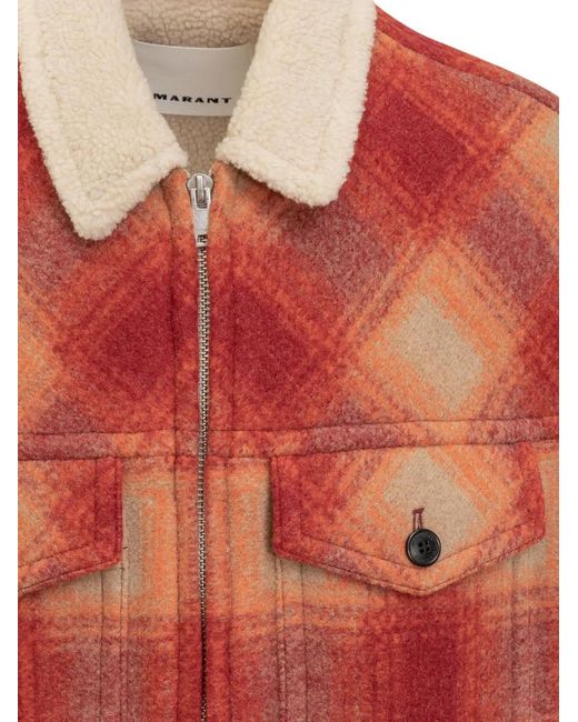 Isabel Marant Orange Plaid Checked Zip-Up Gilet for men
