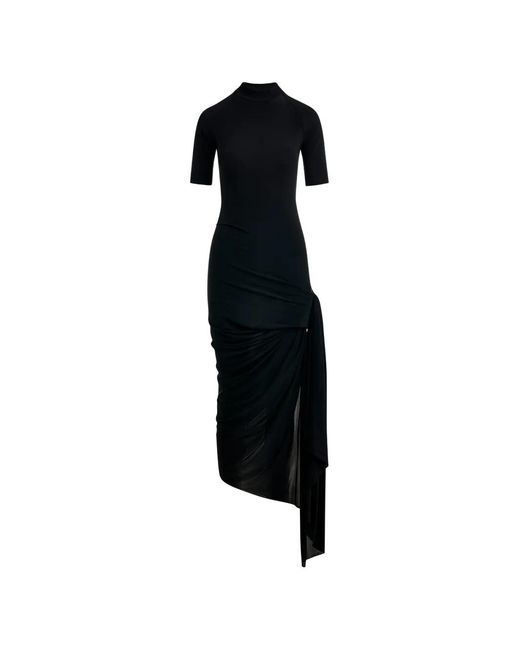 Essentiel Antwerp Black Ruched-Detail Asymmetric Dress