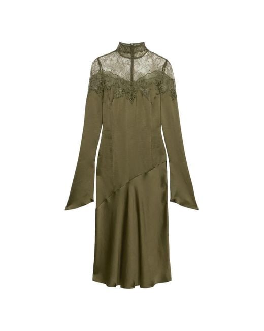 Blumarine Green Lace-Detail High-Neck Midi Dress