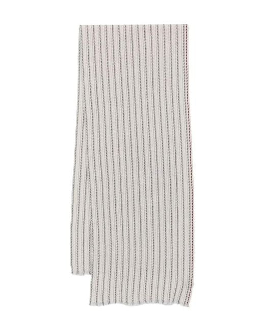 Eleventy White Striped Frayed-Edge Scarf for men