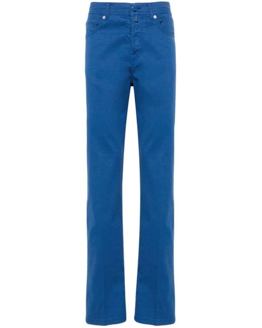 Kiton Blue Pressed-crease Straight Trousers for men