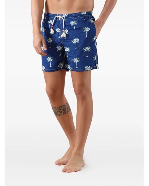 Mc2 Saint Barth Blue Caprese Palm-Tree Swim Shorts for men