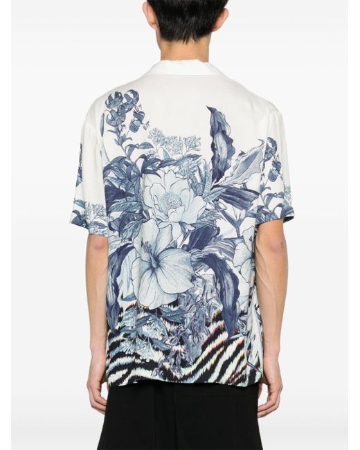 Just Cavalli Blue Floral-print Bowling Shirt for men