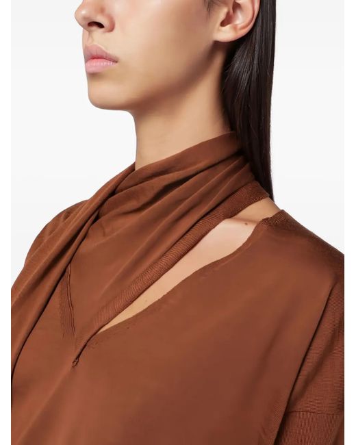 Roberto Collina Brown Scarf-Detail V-Neck Blouse