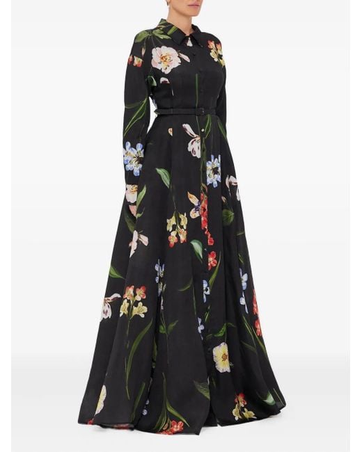 LEO LIN Maxi Blousejurk Met Bloemenprint En Ceintuur in het Black