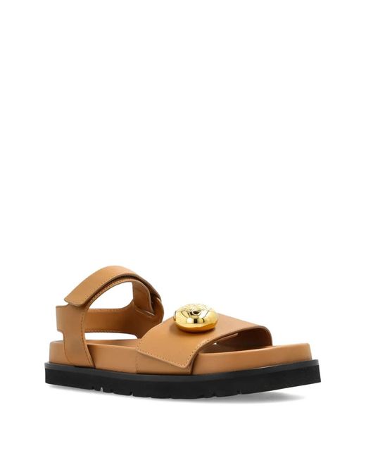 Loewe Brown Leather Button-Embellished Sandals