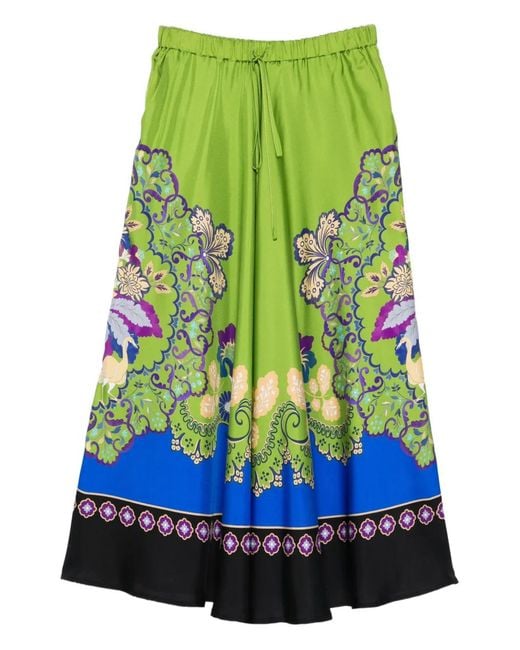 LaDoubleJ Green Floral-Print Maxi Skirt
