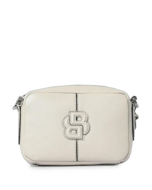 Boss White Logo-Plaque Pebbled-Effect Shoulder Bag
