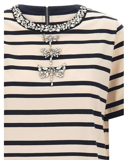 Elena Miro White Striped Jewel-Embellished T-Shirt