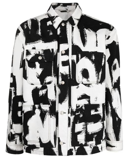 McQueen Black Text Print Denim Jacket for men