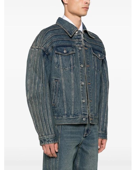 Feng Chen Wang Blue Deconstructed Denim Jacket for men