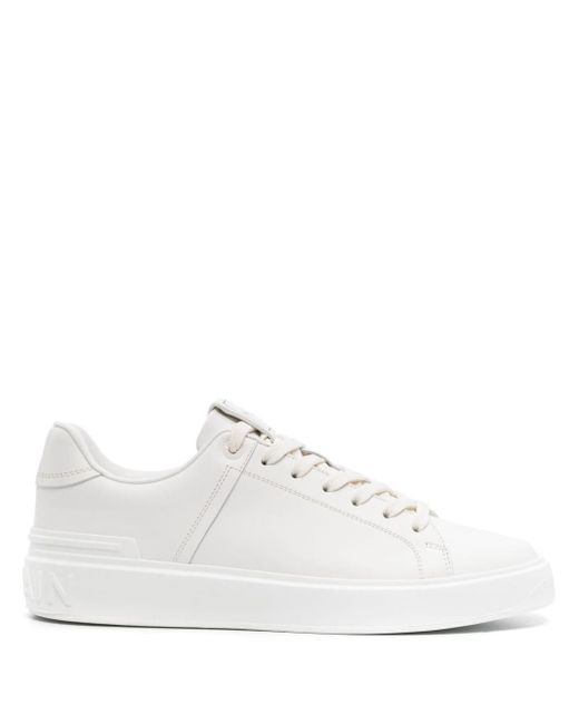 Balmain White Lace-up Leather Sneakers for men