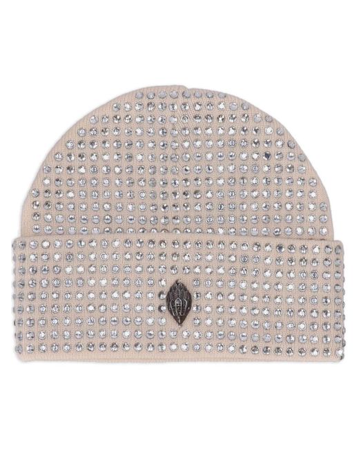 Kurt Geiger Gray Crystal-Embellished Eagle Beanie