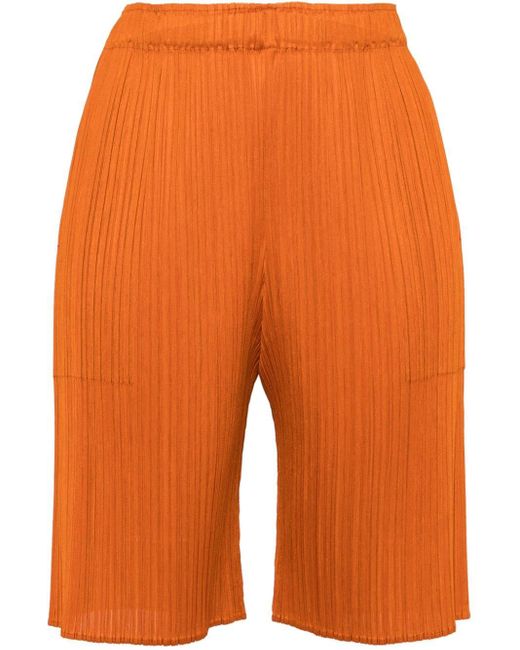 Pleats Please Issey Miyake Orange Knee-length Pleated Shorts
