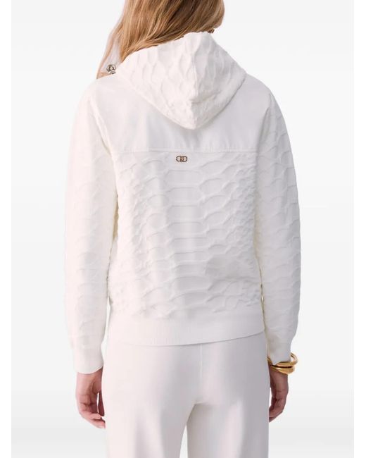 Liu Jo White Hooded Zip-Up Sweater