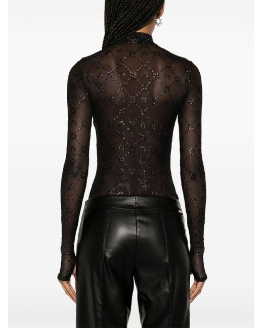 MARINE SERRE Black Regenerated Bluse mit geflocktem Glitzer