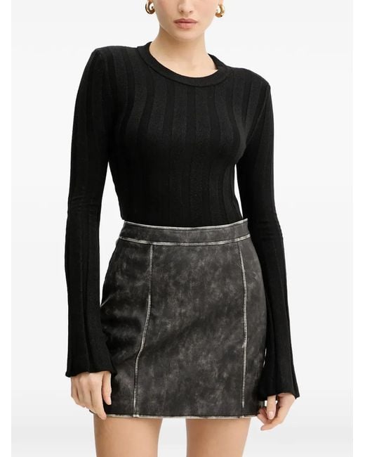 Guess Black Ribbed-Knit Flared-Sleeve Sweatshirt