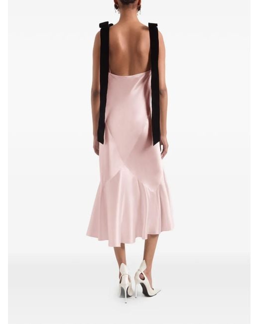 Nina Ricci Pink Bow-Detail Satin Midi Dress