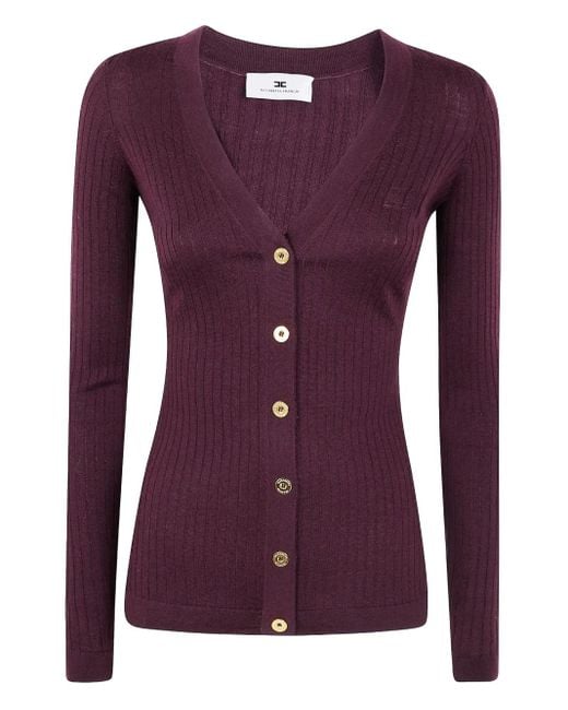 Elisabetta Franchi Purple Ribbed-Button Cardigan
