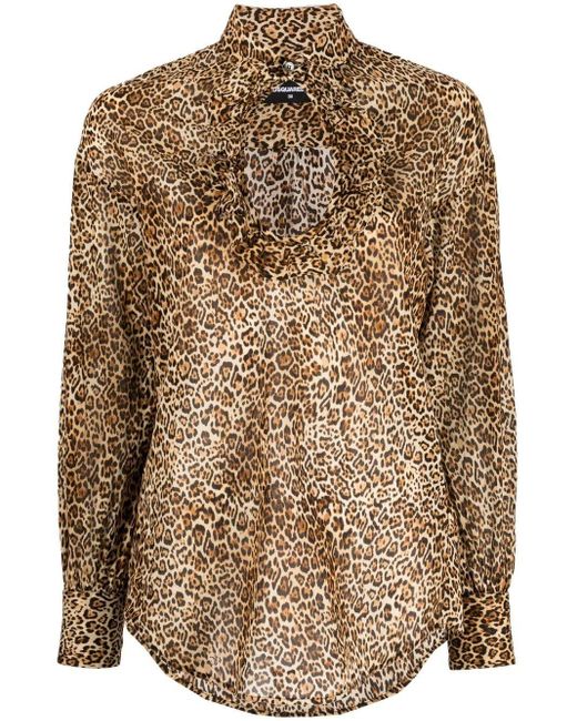 DSquared² Leopard-print Cut-out Blouse in het Brown