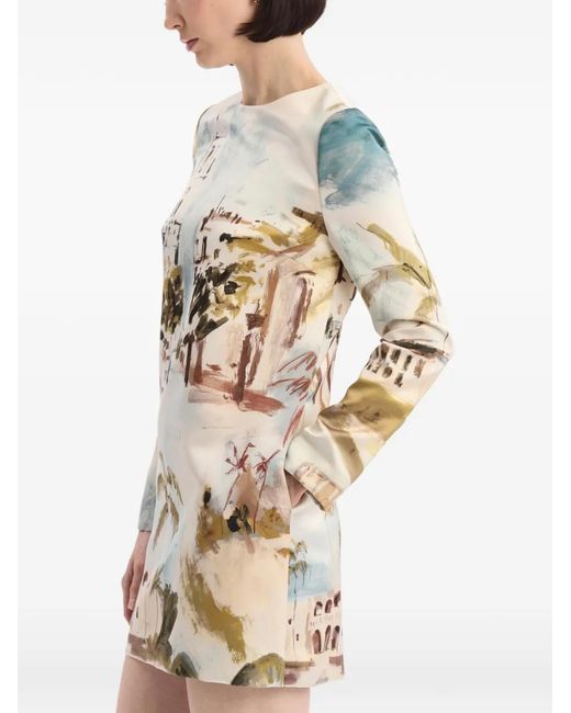 Oscar de la Renta White Dominican-Landscape Shift Dress