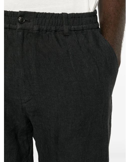 Emporio Armani Black Mid-Rise Tapered Linen Trousers for men