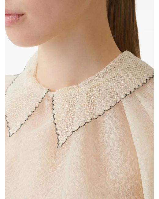 Fabiana Filippi Natural Contrast-Trimmed Lace-Collar Top