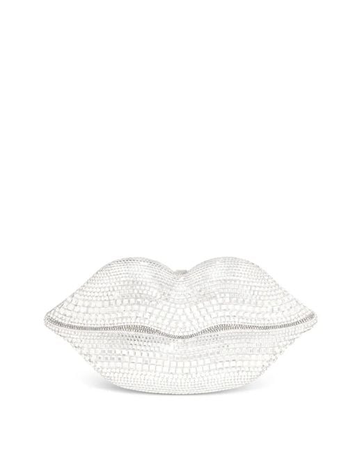 Judith Leiber White Lips Disco Lips Crystal-Embellished Clutch Bag