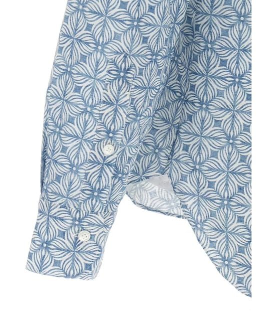 Barba Napoli Blue Patterned Long-Sleeve Shirt for men