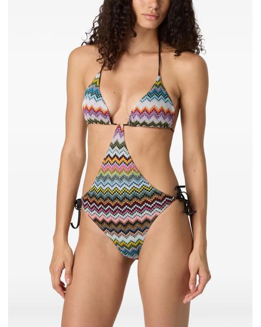 Missoni White Triangle-Top Zig-Zag-Pattern Swimsuit
