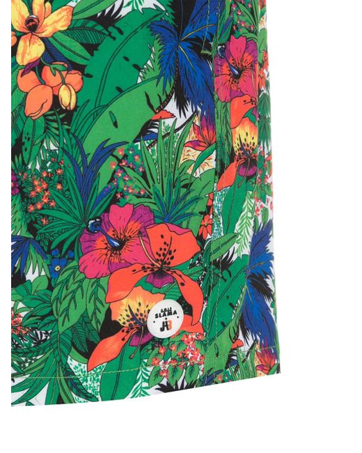 Amir Slama Green Floral-Print Swim Shorts for men