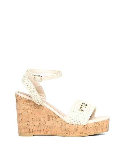 V73 Natural Woven-Strap Cork-Wedge Sandals