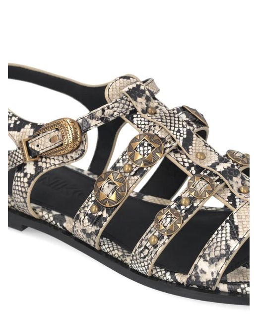 Pinko White Flat Leather Sandals With Python Print And Studs
