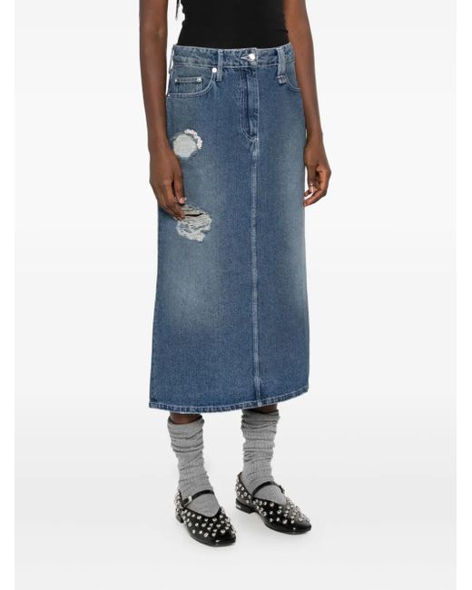 Simone Rocha Blue Distressed-Effect Midi Skirt
