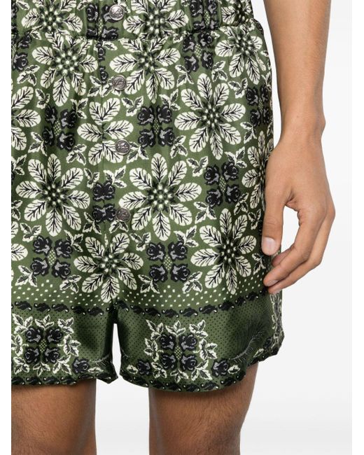 Etro Green Floral-print Silk Shorts for men