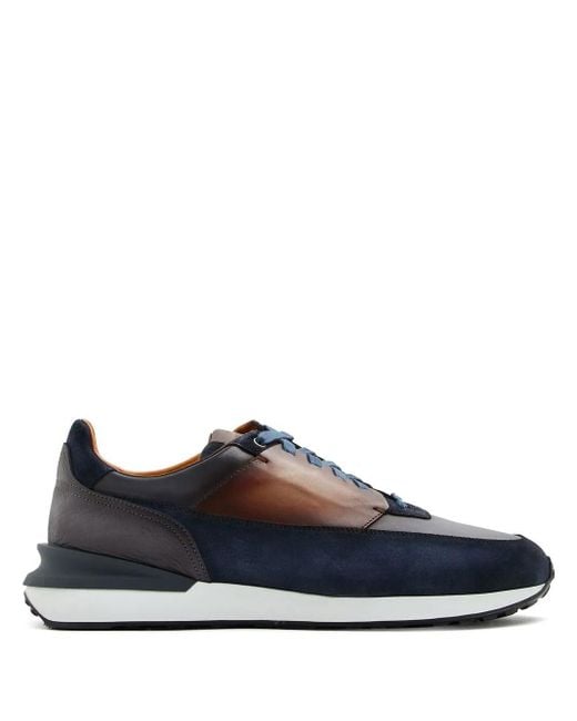 Magnanni Shoes Blue Panelled Low-Top Sneakers for men
