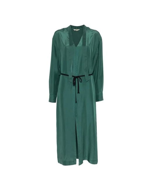 Barena Green Tie-Waistband V-Neck Midi Dress