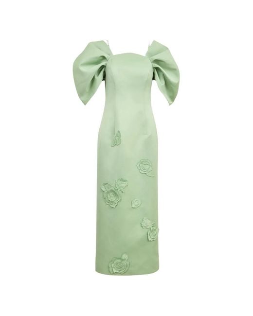 LEO LIN Arabella Floral-Appliqu Dress in Green | Lyst Australia