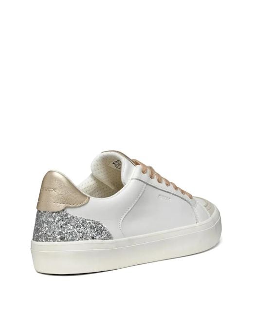 Geox White Emmeleny Glitter-Panel Leather Sneakers