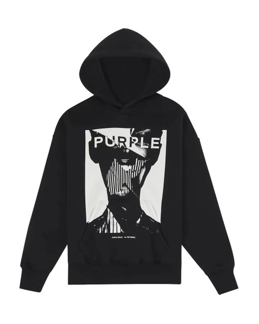 Purple Brand Black Graphic-Print Hoodie for men